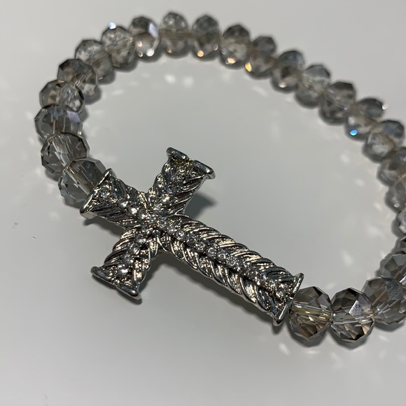 Silver Bead Cross Bracelet - Picture 2 of 4